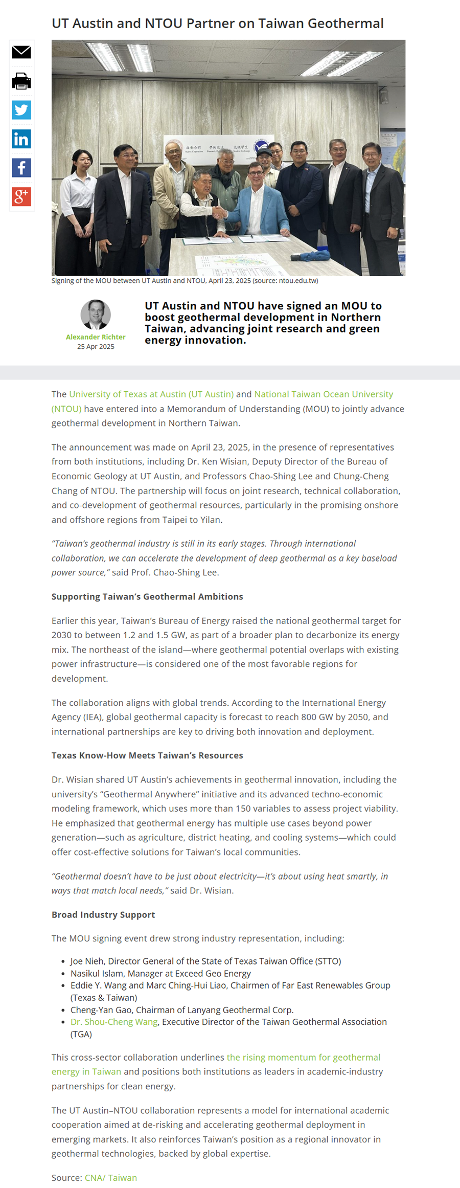 UT Austin and NTOU Partner on Taiwan Geothermal