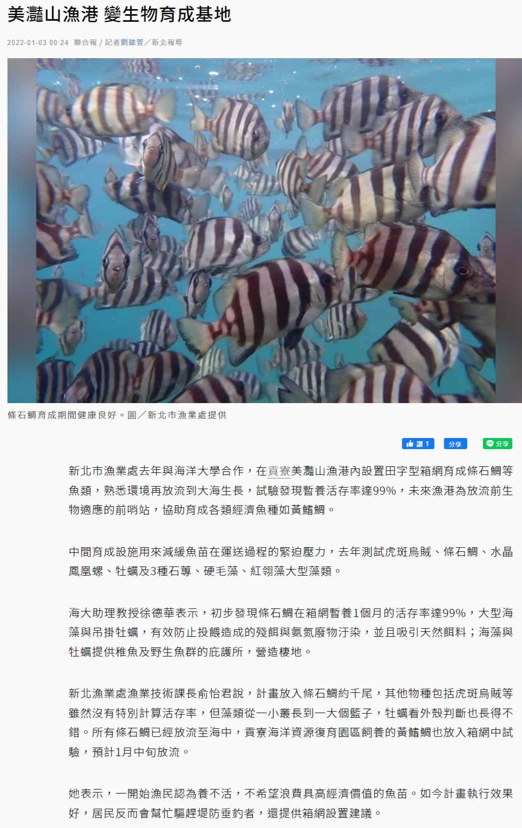 美灩山漁港 變生物育成基地