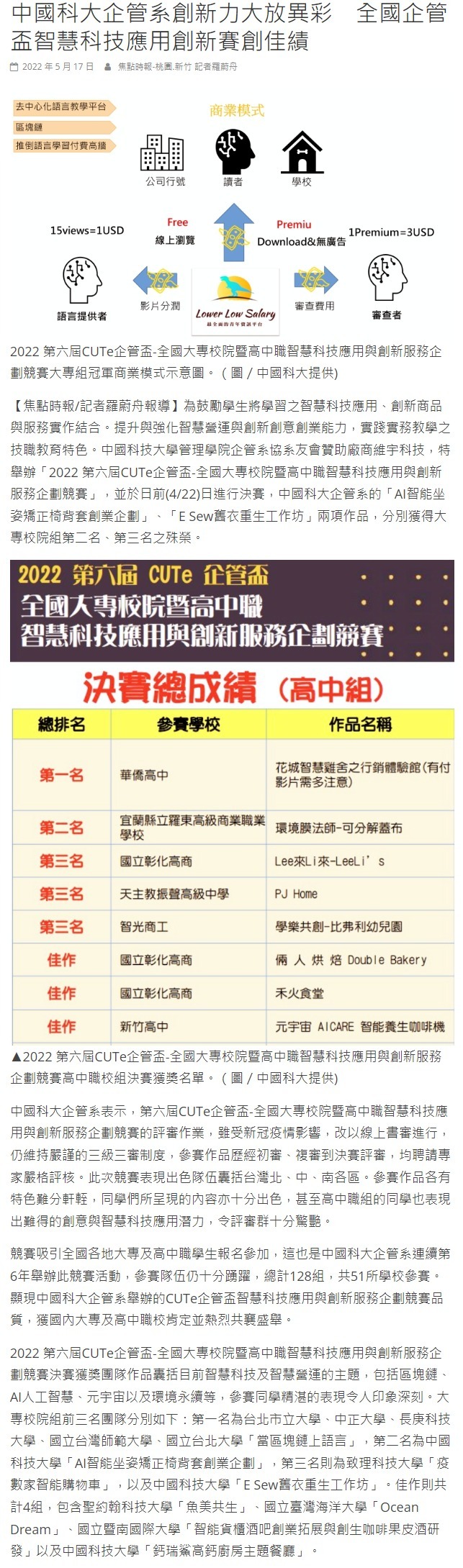 全國大專校院智慧科技應用創新賽　中國科大企管系創佳績大放異彩！