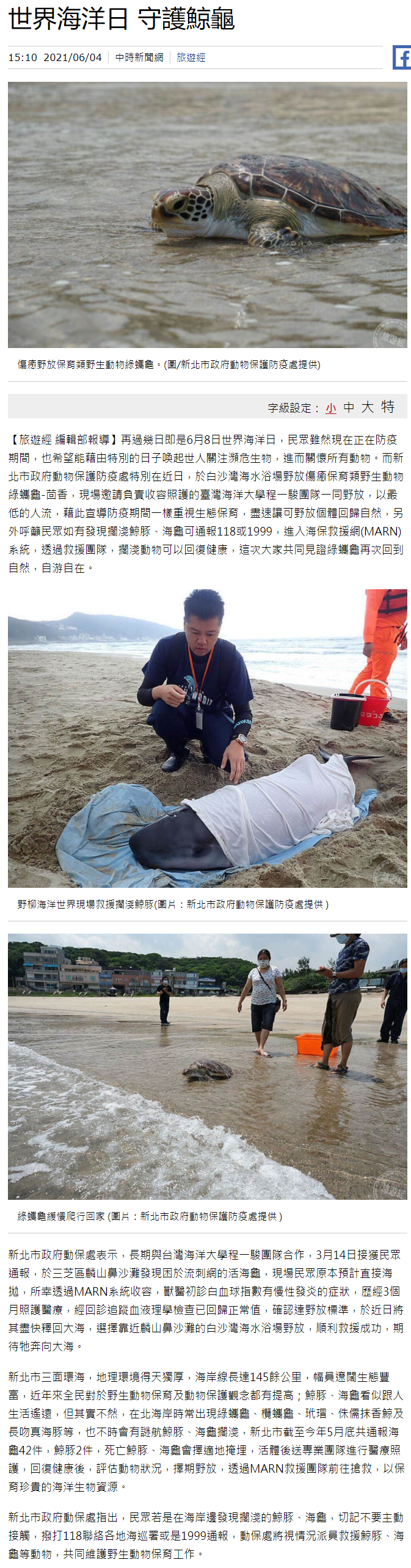 中國時報-程一駿教授海龜救援