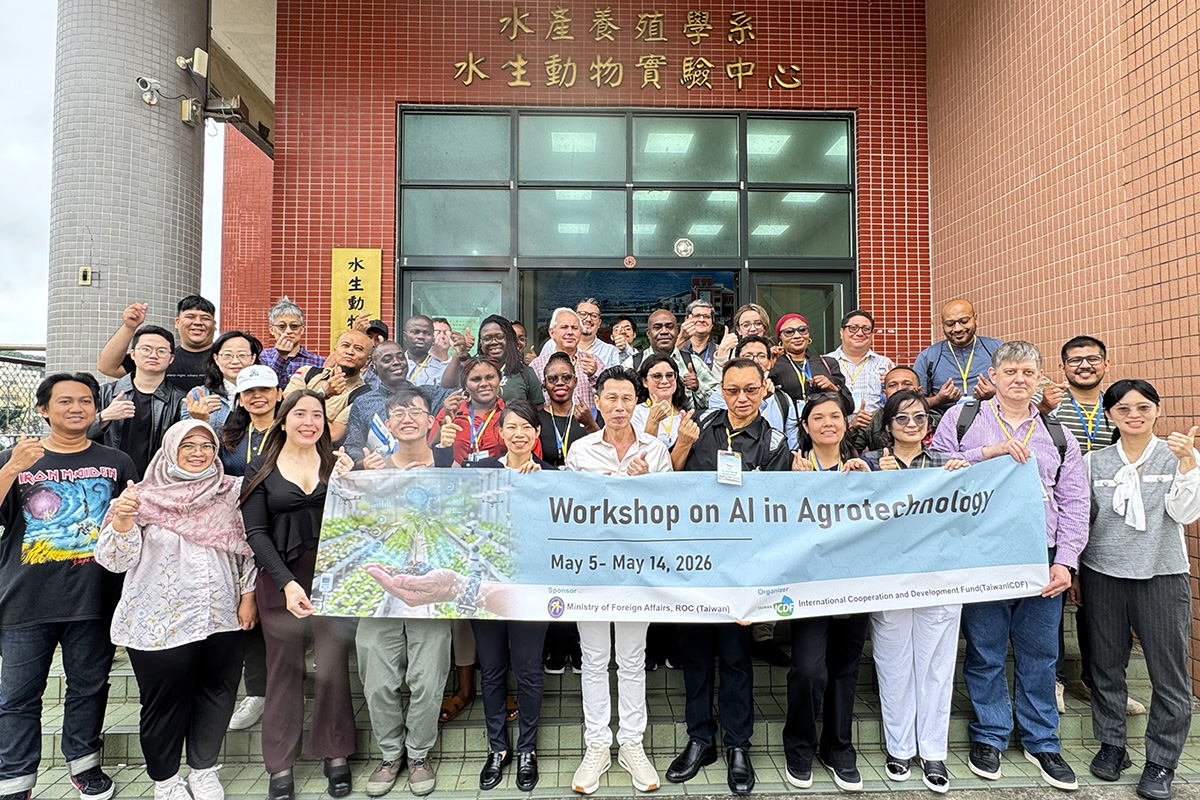 國合會攜22國農業官員於5月11日訪海大，了解智慧養殖與AI應用發展。