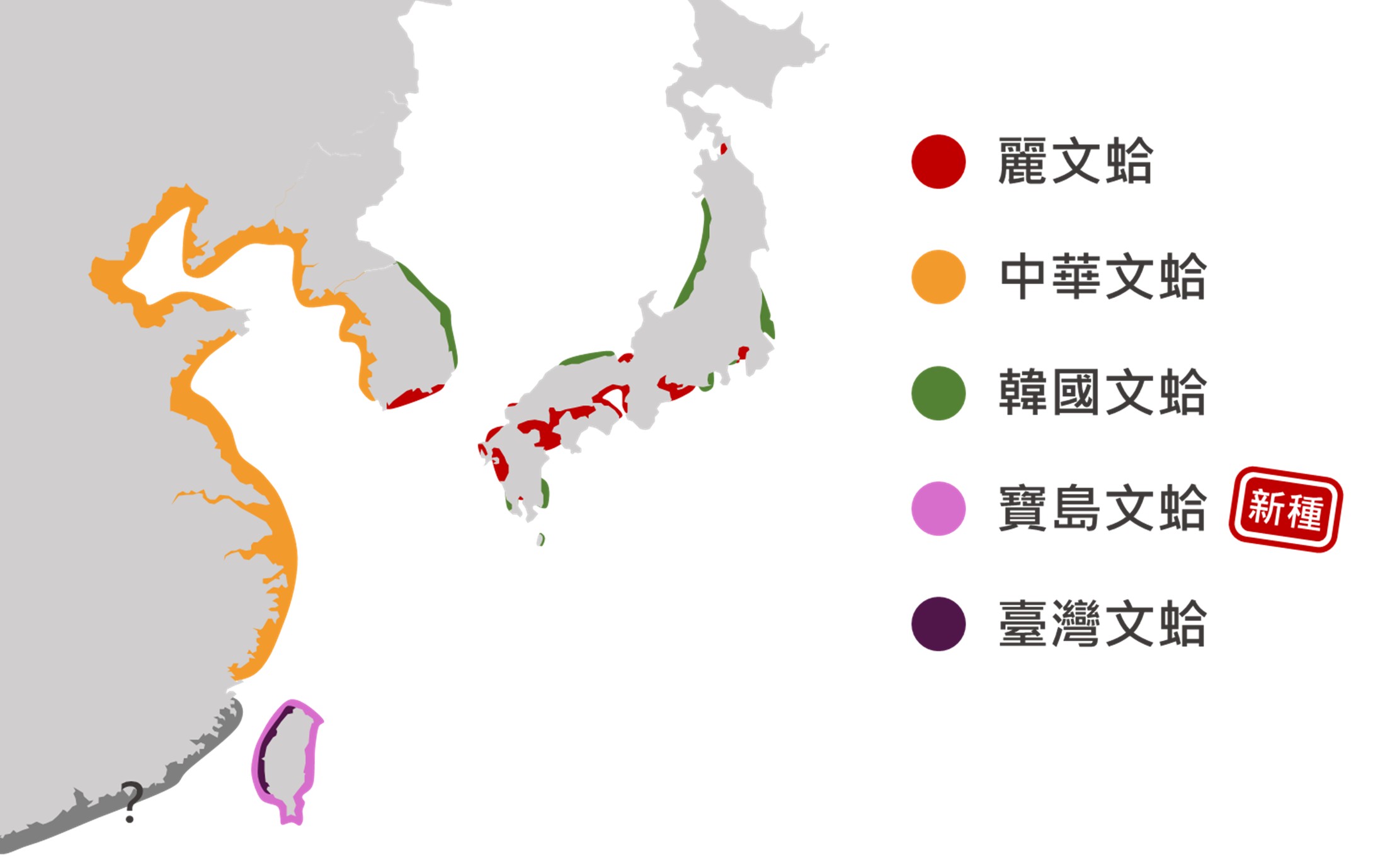 文蛤屬於臺灣鄰近國家的分佈