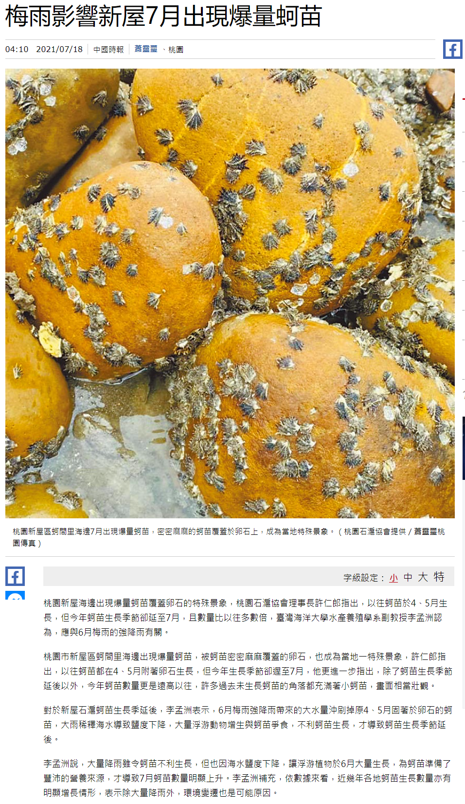 中國時報-養殖系李孟洲老師解說梅雨影響蚵苗