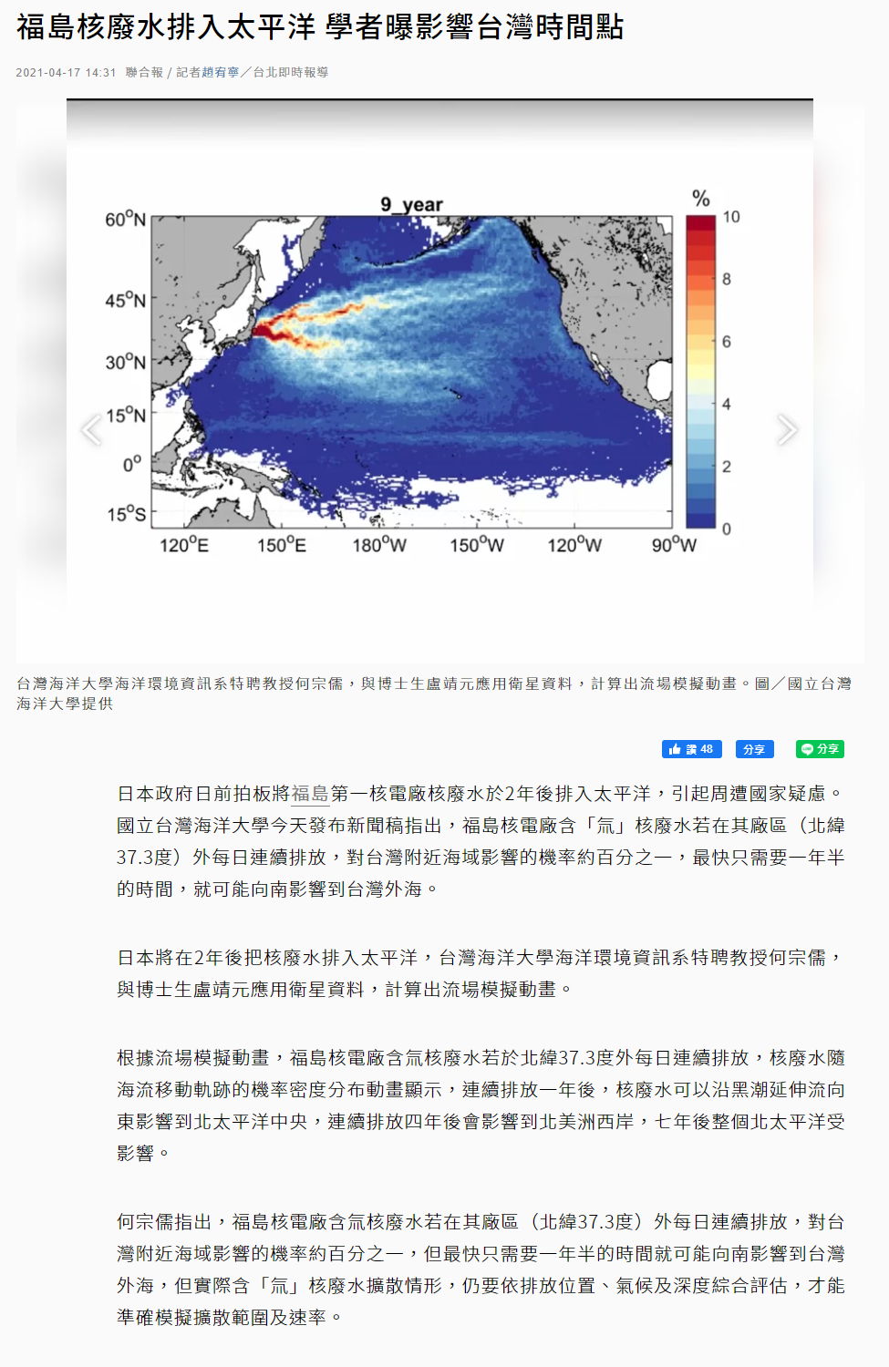 聯合報-何宗儒教授模擬核廢水排放