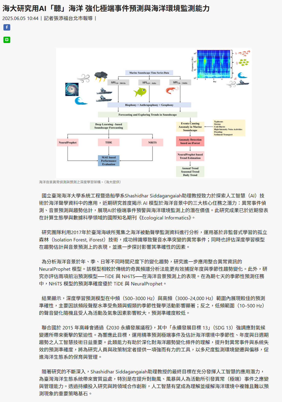 海大研究用AI「聽」海洋 強化極端事件預測與海洋環境監測能力